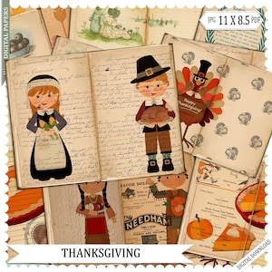 Papiers pour Thanksgiving, Journal de Thanksgiving, Scrapbooking pour Thanksgiving, Papiers, Papiers à lettres, Papiers imprimables, Téléchargement numérique