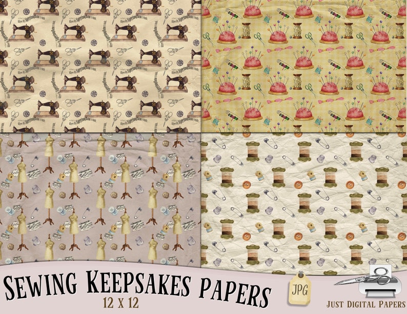Sewing Papers, Craft papers, Sew papers, machine Paper, Digital Paper, Scrapbook Paper, Sewing room, needlework Papers, Journal image 2