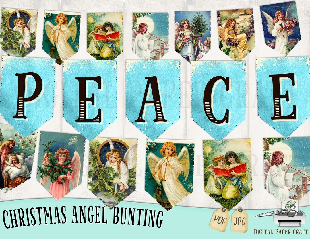 Christmas Angel Bunting, Vintage Christmas, Printable Bunting, Vintage ...