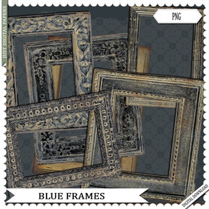 Blue Frames,  Digital Frames, Beach Frames, Scrapbook Frames, mediterranean, Wooden Frames, Instant Download, Rustic Frames