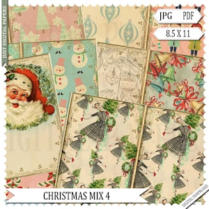 Christmas Papers, Journal Papers, Mixed Christmas, Mix 4, Ephemera, Instant Download, decoupage, Journal Scrapbook, 8.5 x 11, JPG, PDF