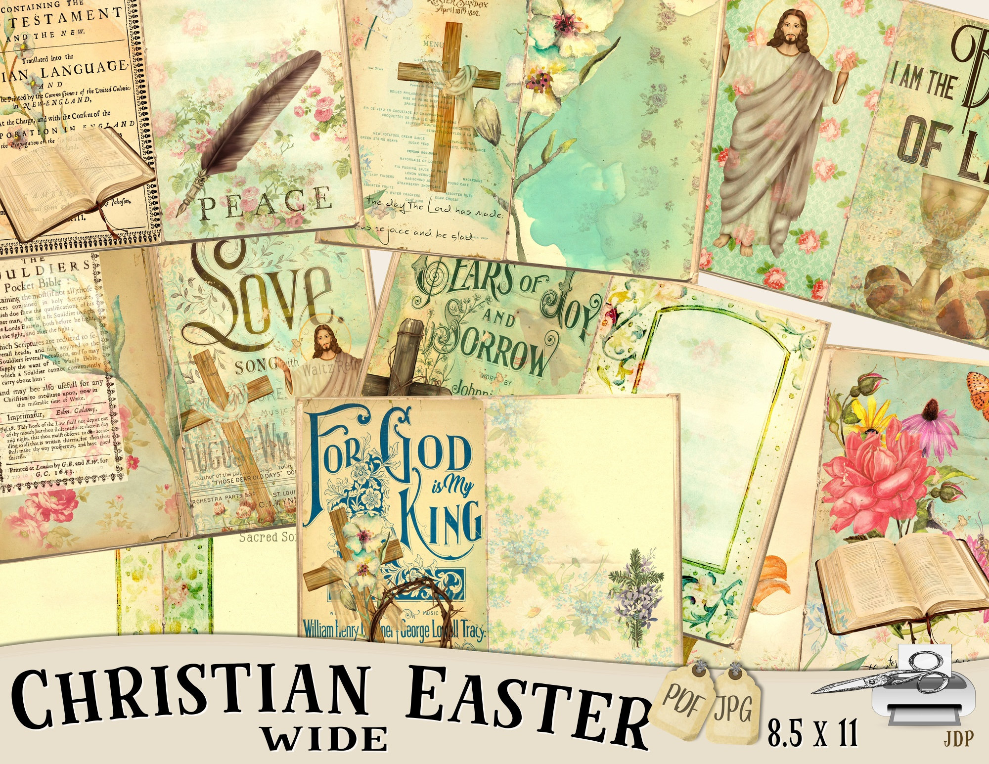 Easter Papers, Christian Papers, Easter, Paper, Digital Paper, Scrapbook  Paper, Christian Journal, Easter Journal, 11 X 8.5, Wide 