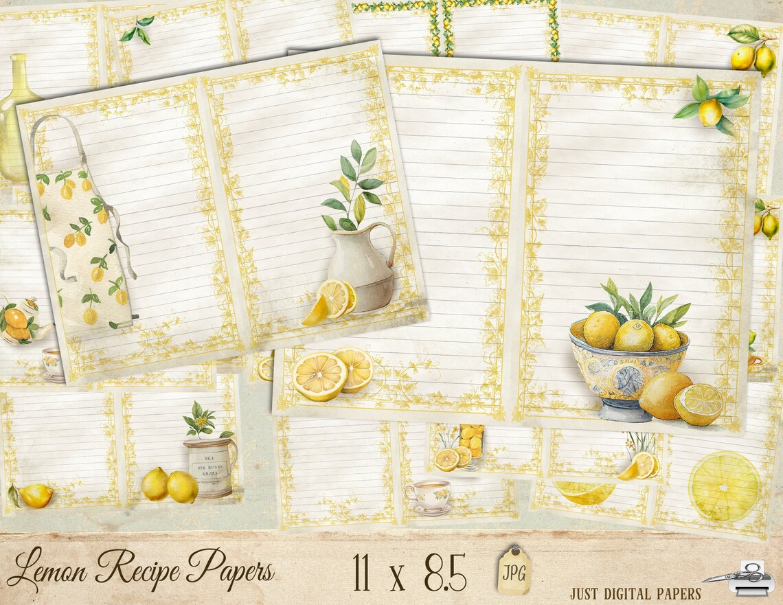 Lemon Recipe Journal: Printable Kitchen Papers (digital Download) - Etsy