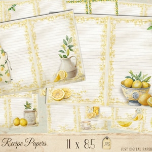 Recipe Journal, Lemon Themed,  Recipe Papers, Kitchen Journal, Kitchen, Papers, Cooking ,  Printable. Recipe, Digital Download, CU