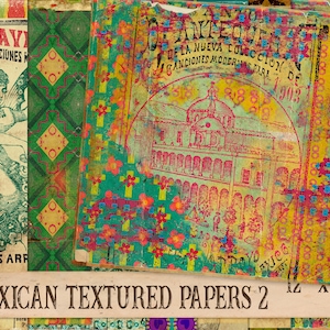 Papier mexicain Fiesta, papier imprimable, éphémères, journal, scrapbooking, papier artisanal, texturé, papiers mexicains, numérique, lot de 2, mélangé,