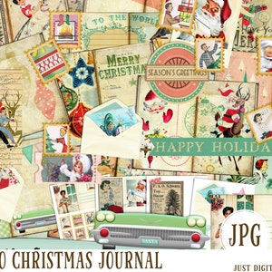 Retro Christmas Journal, Christmas, Scrapbook, Digital, Printable Journal, Journal,  Scrapbook, Christmas Paper, Collage Sheet, 50s journal