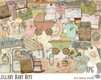 Baby Ephemera, Baby Pages, Baby Scrapbook, Baby, 11 x 8.5, Jpg, Instant Download, Vintage Papers, Lullaby Baby  Elements, Journal Junk