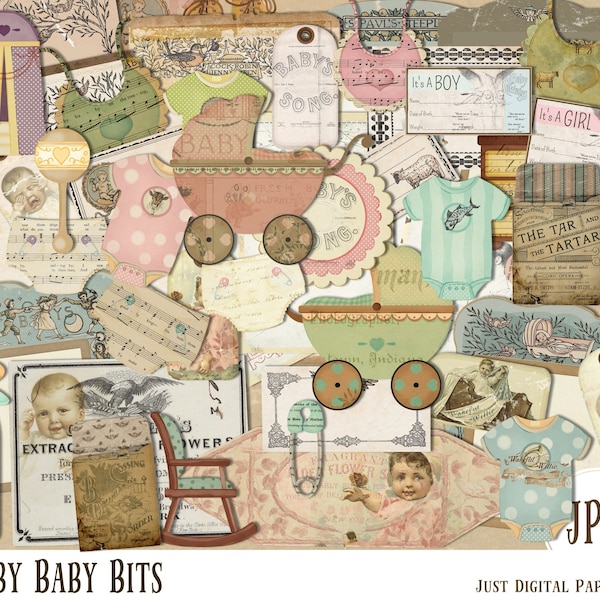 Baby Ephemera, Baby Pages, Baby Scrapbook, Baby, 11 x 8.5, Jpg, Instant Download, Vintage Papers, Lullaby Baby  Elements, Journal Junk