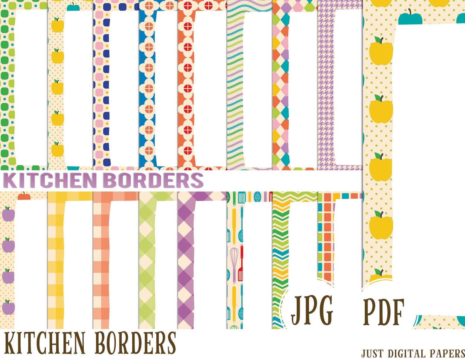 Kitchen Borders: Recipe Scrapbook Paper (digital Download) Recipe Book ...