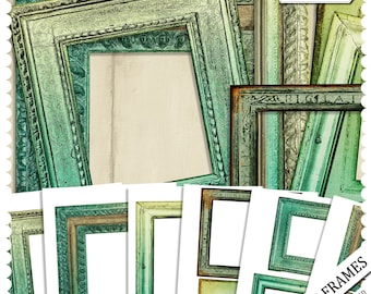 Green Frames,  Digital Frames, Tranquil Frames, Scrapbook Frames, Nature, Wooden Frames, Instant Download, Rustic Frames