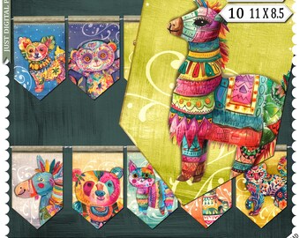 Fiesta Bunting, Shop Bunting, Craft Bunting, Carnival, Mexica Bunting, Instant Download, Printable Bunting, Animals, Craft, room decoration