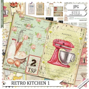 Girl Kitchen Journal, Diario delle ricette, Il mio diario di cucina, Cucina retrò, Carte, Cucina, Stampabile. Retro, Download digitale, CU
