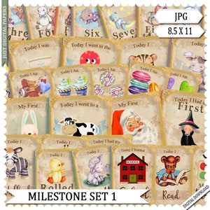 Baby Milestones, Printable, Scrapbook, Digital, Printable Journal, Milestone Cards, Journal Paper, Book Clipart, Baby Millstones, CU