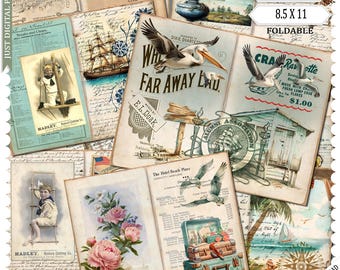 Nautical Ephemera: Vintage Ocean Scrapbook Papers (JPG, PDF)