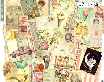 Retro Ephemera Journal: Colorful Printable Papers (Digital Download)