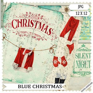 Blue Christmas Scrapbook Papers: Retro Printable Journal (Digital Download)