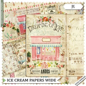 Ice Cream Journal Paper,  Printable, Scrapbook, Digital, Printable Journal, DIY Journal,  Journal Paper, Collage Sheet, Paper. wide