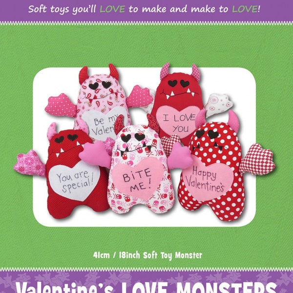 Valentine's Love Monsters Plush Toy Sewing Pattern From Funky Friends Factory NEW, Please See Description and Pictures For More Information!