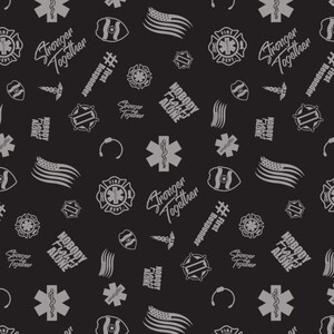 Police, Nurses, Firefighter First Responders Tossed All Over On Black Cotton Fabric Priced By The HALF Yard From Riley Blake Designs NEW