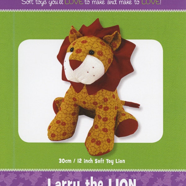 Larry Lion Plush Toy Sewing Pattern From Funky Friends Factory NEW, Please See Description and Pictures For More Information!