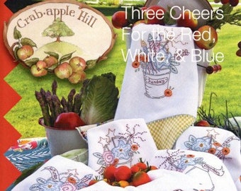 Three Cheers For The Red, White, Blue Hand Embroidery Pattern From Crabapple Hill Studio, See Item Description and Pictures For More Info!