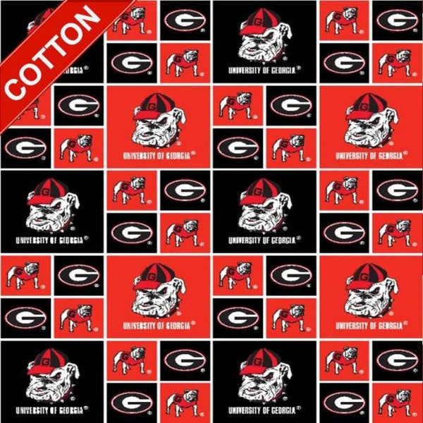 The University of Georgia Bulldogs Patchwork Cotton Fabric Sold By The Half Yard, From Sykel Enterprises NEW