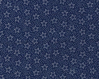 Navy Blue Stars Allover Patriotic Cotton Woven Fabric Sold By The Half Yard, Heart Of America Collection From Fabric Traditions NEW