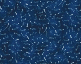 Navy Blue Shooting Stars Patriotic Cotton Woven Fabric Sold By The Half Yard, Heart Of America Collection From Fabric Traditions NEW