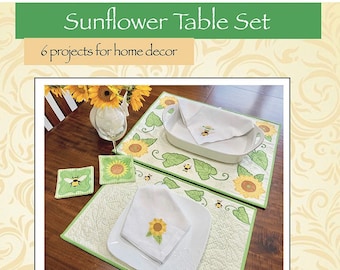 Sunflower Table Set Embroidery Machine, 6 Projects For Home Decor From Amelie Scott Designs NEW, Please See Description!