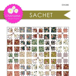 May include: A quilting pattern for a sachet, featuring a floral design with a variety of colors, including red, green, blue, and pink. The pattern is called "Sachet" and is 70 inches by 84 inches.