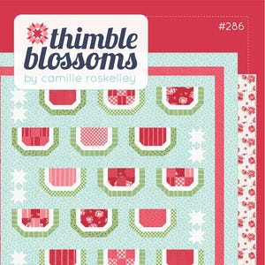 May include: Watermelon Patchwork quilt pattern by Thimble Blossoms, a cheerful watermelon quilt design.  The pattern features a quilt block with a watermelon design in red, green, and white.