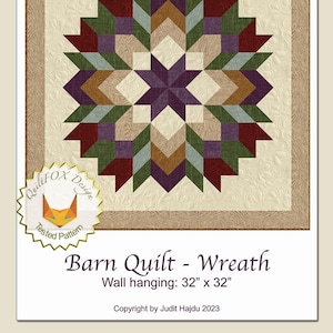 Barn Wreath Quilt Quilting Pattern, From QuiltFox Designs BRAND NEW, Please See Description and Pictures For More Information!