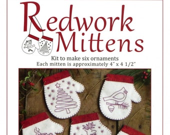 Redwork Mittens Kit, Ornaments Sewing Pattern, From Rachel's Of Greenfield BRAND NEW, See Description and Pictures For More Information!