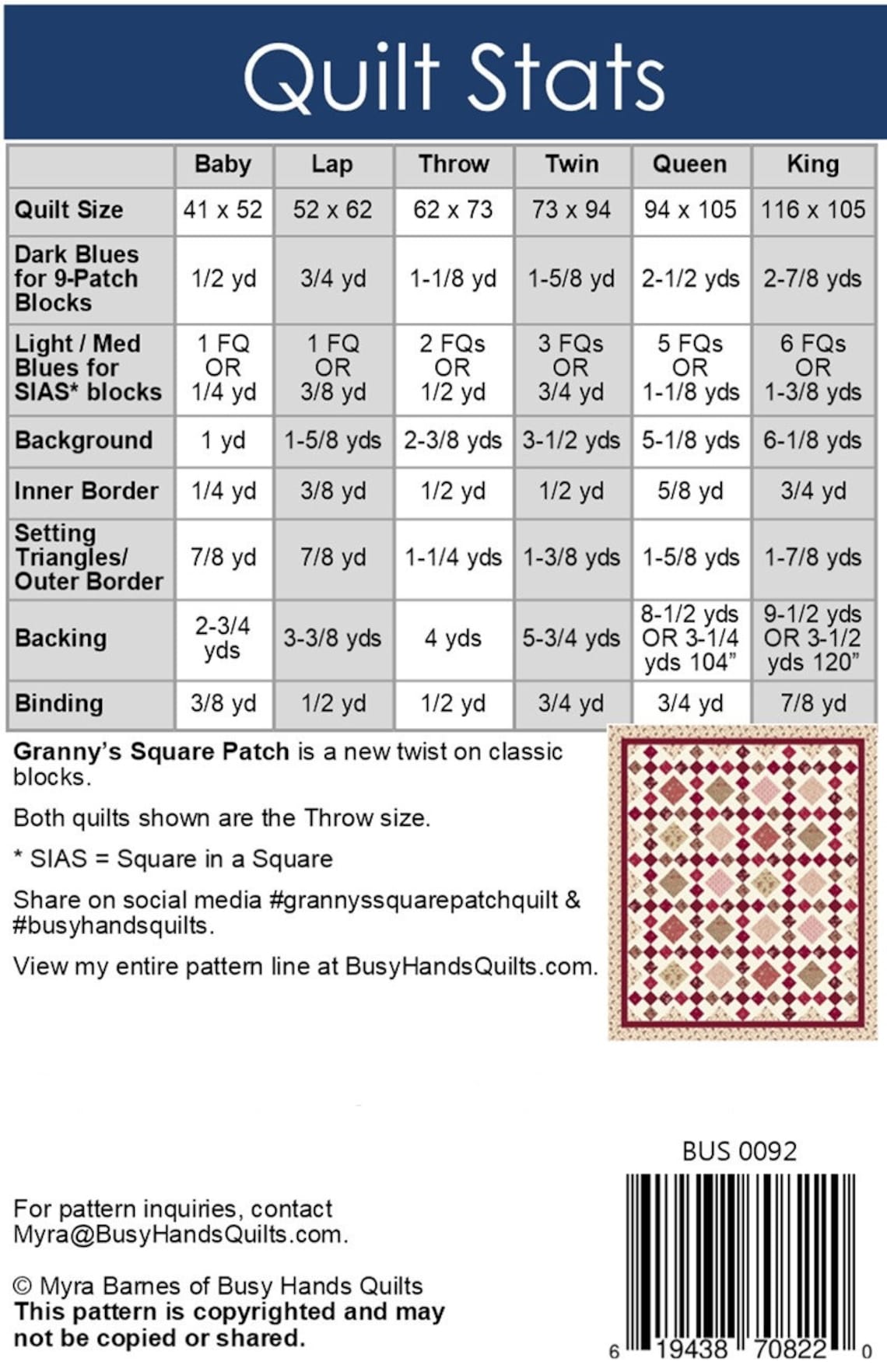 Granny's Square Patch Quilt Quilting Pattern From Busy Hands Quilts ...