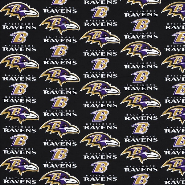 NFL Football Baltimore Ravens On Black Woven Cotton Fabric Priced By The HALF Yard, From Fabric Traditions NEW, Please See Description!