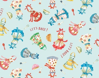Retro Vintage Aprons All Over On Blue Cotton Fabric, From Michael Miller Fabrics Priced By The HALF Yard BRAND NEW, Please See Description!