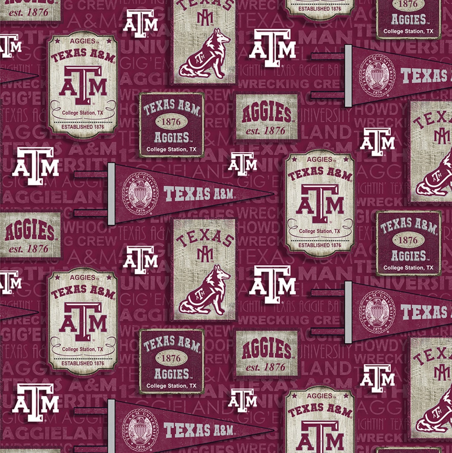 Texas A&M University Aggies Vintage Pennant Cotton Fabric Priced by the ...