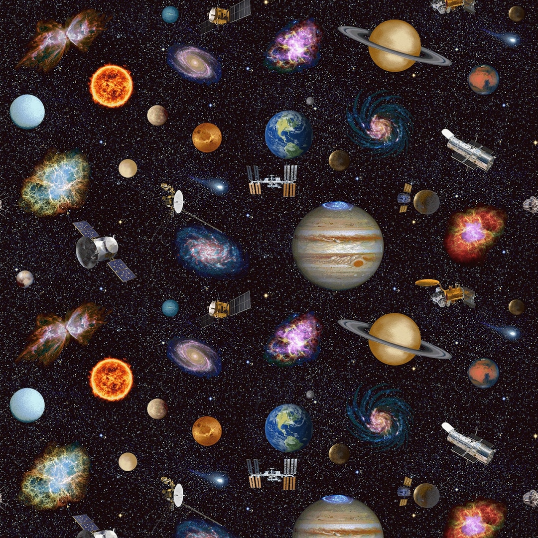 Outer Space Solar System Planets on Cotton Fabric, From Studio E ...