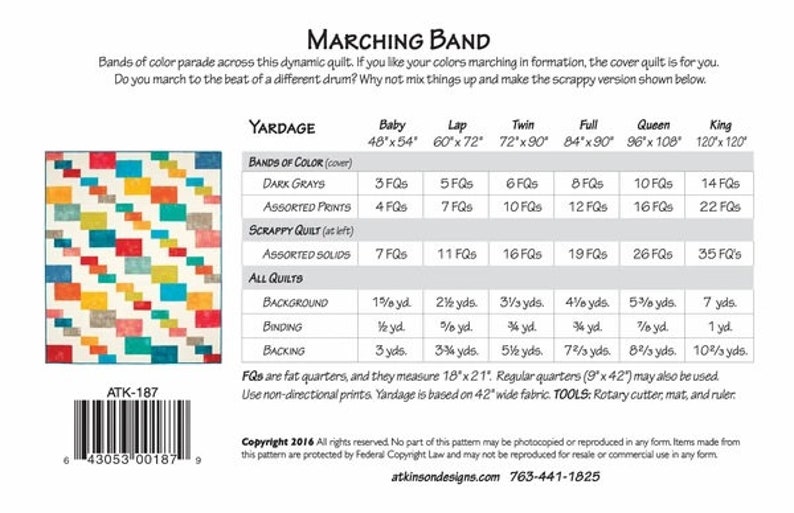 Marching Band Quilt Quilting Pattern From Atkinson Designs Etsy