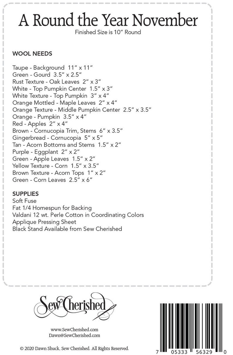 Pattern Image For November A Round the Year November Wool Sewing Pattern From Sew Cherished ...