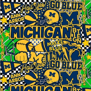 University Of Michigan Wolverines Pop Art Football Woven Cotton Fabric Priced By The HALF Yard, From Sykel Enterprises NEW, See Description!