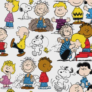 Peanuts Gang Snoopy On White Woven Cotton Fabric, From Springs Creative Fabric Priced By The HALF Yard NEW, Please See Full Item Details!
