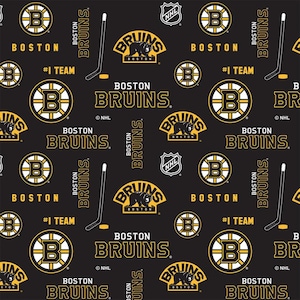NHL Boston Bruins On Black Woven Cotton Fabric, From Sykel Enterprises, Priced By The HALF Yard! NEW, Please See Description For More Info!