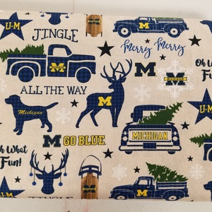 The University of Michigan Wolverines Christmas Allover Cotton Fabric Sold By The Half Yard, From Sykel Enterprises NEW