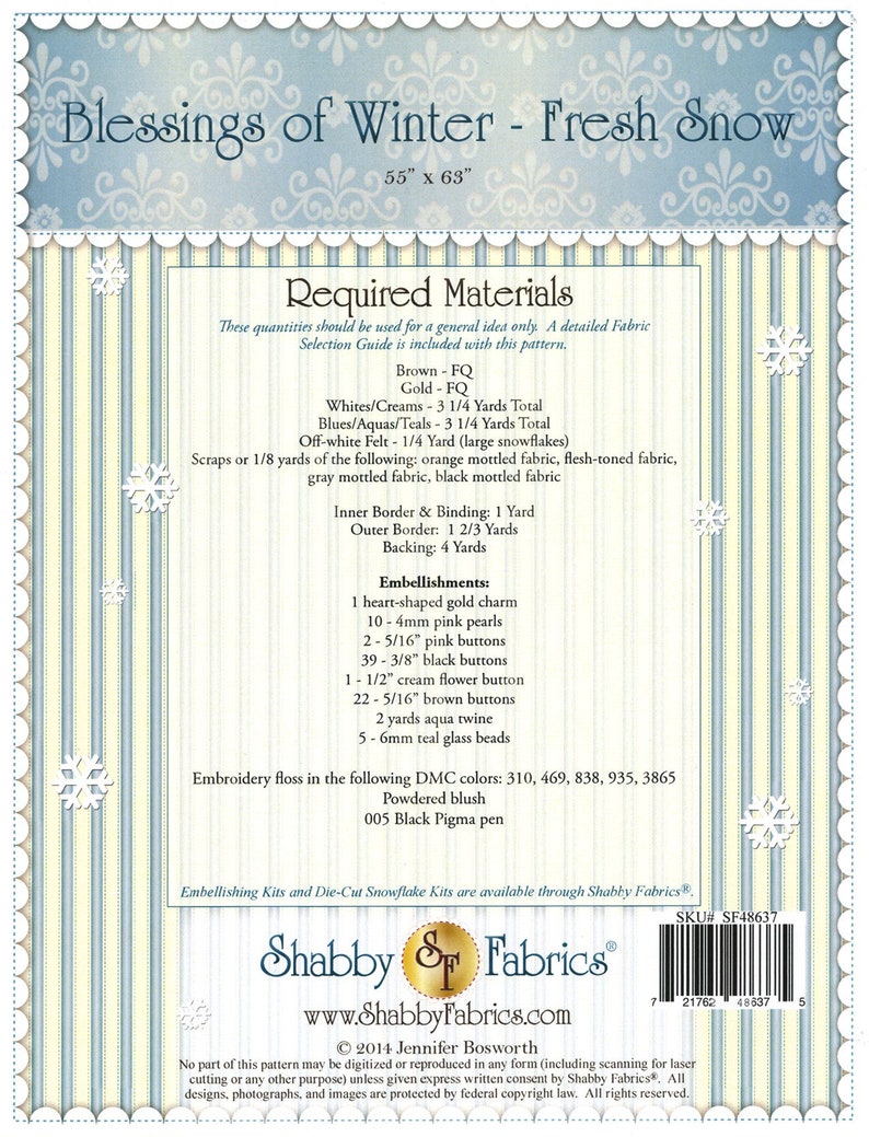 Blessings of Winter Fresh Snow BOM Quilt Quilting Pattern From Etsy