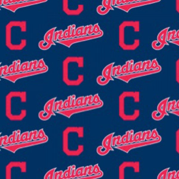 MLB Cleveland Indians All Over Baseball Team Cotton Fabric Priced By The HALF Yard, From Fabric Traditions