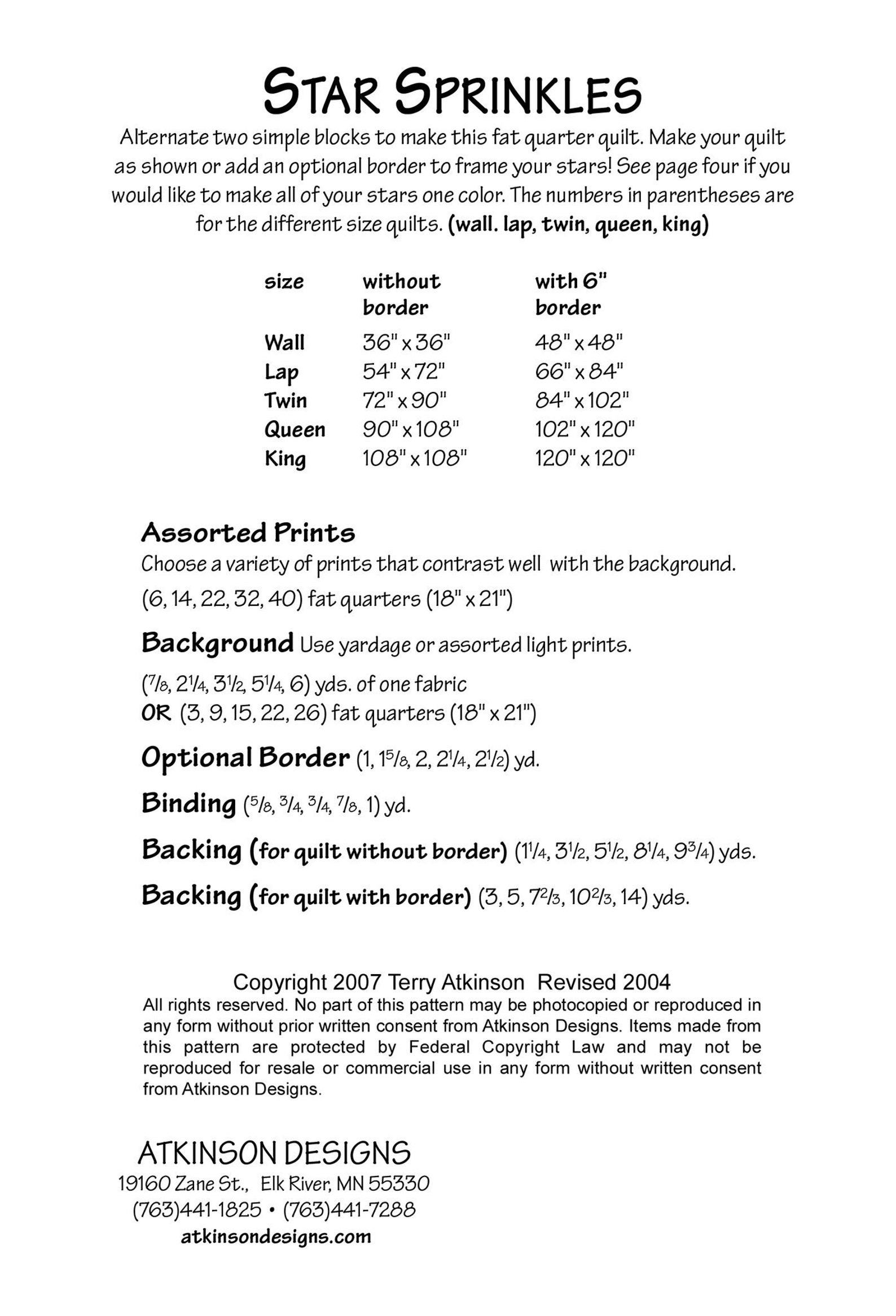 Star Sprinkles Quilt Quilting Pattern From Atkinson Designs Etsy