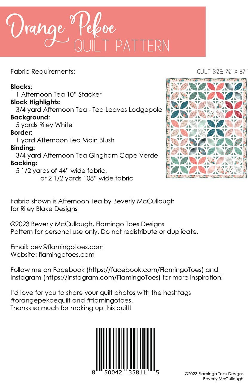 Orange Pekoe Quilt Quilting Pattern From Flamingo Toes BRAND NEW ...