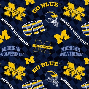 NCAA University Of Michigan Wolverines Check Allover Cotton Fabric Priced By The HALF Yard, From Sykel Enterprises NEW, See The Description!