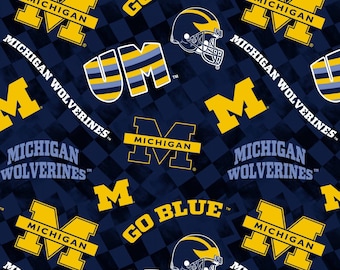 NCAA University Of Michigan Wolverines Check Allover Cotton Fabric Priced By The HALF Yard, From Sykel Enterprises NEW, See The Description!